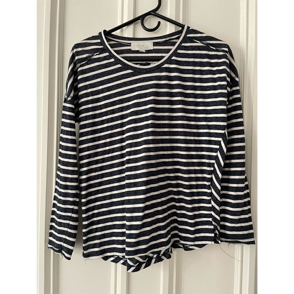 Olive & Oak navy and cream striped long sleeve lightweight top S